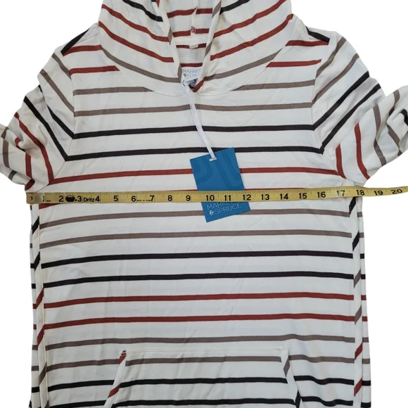MARKET & SPRUCE Beige Striped Milania French Terry Curved Hem Hoodie Size M - Picture 9 of 12